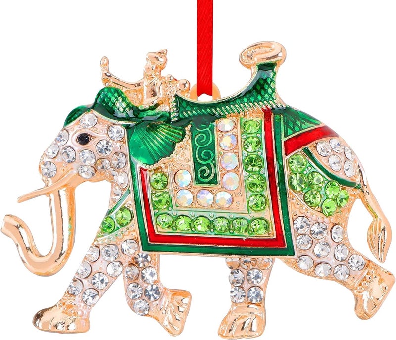 GROWTHMAGIC Store Green Elephant Christmas Ornaments - Metal Elephant Ornaments with Rhinestones for Christmas Tree Decoration Xmas Gift for Men Boys Family - Image 1